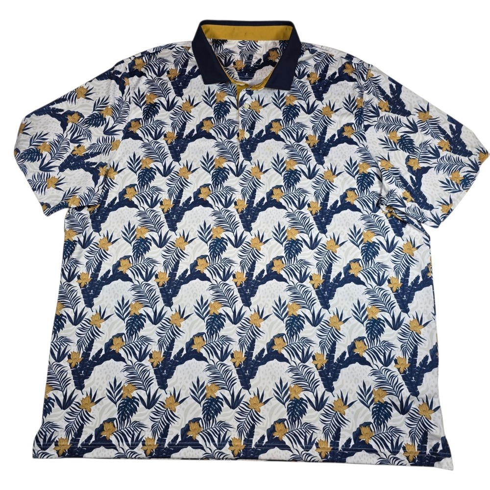 PUMA MATTR Tropic White Glow/Deep Navy Floral Golf Polo Shirt, Men's Size XXL